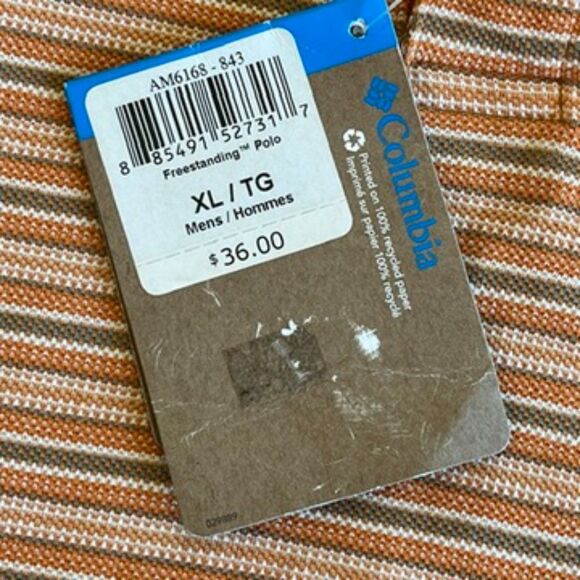 Columbia Freestanding Men's Polo Shirt Orange Striped XL NEW with Tags Attached - Picture 7 of 8